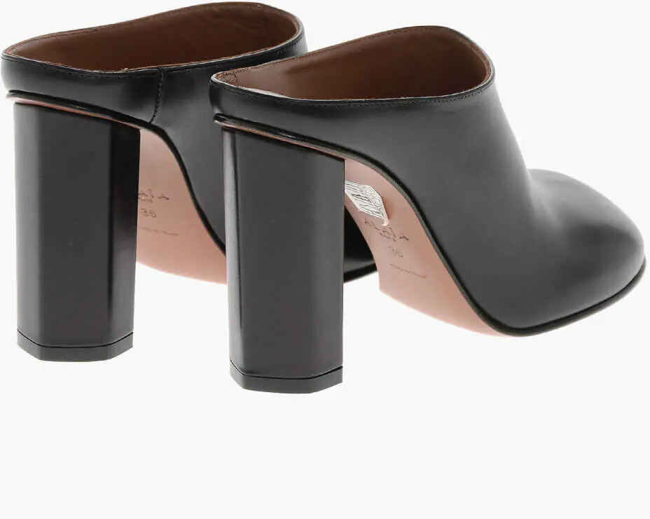 Saboti Alaa Leather Mules With 10Cm Covered Heel Black Femei (BM 19769426) 2