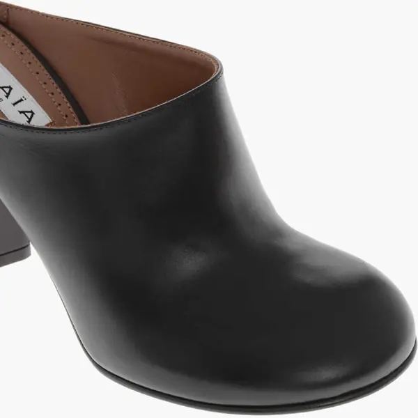 Saboti Alaa Leather Mules With 10Cm Covered Heel Black Femei (BM 19769426) 4