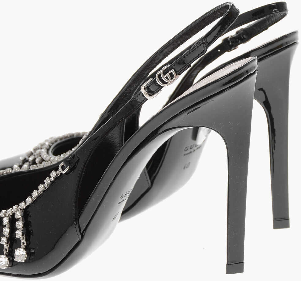 Pantofi stiletto Gucci Patent Slingback Pumps With Jewel Detail 11Cm Black Femei (BM 19769435) 2