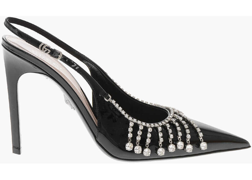 Pantofi stiletto Gucci Patent Slingback Pumps With Jewel Detail 11Cm Black Femei (BM 19769435) 3