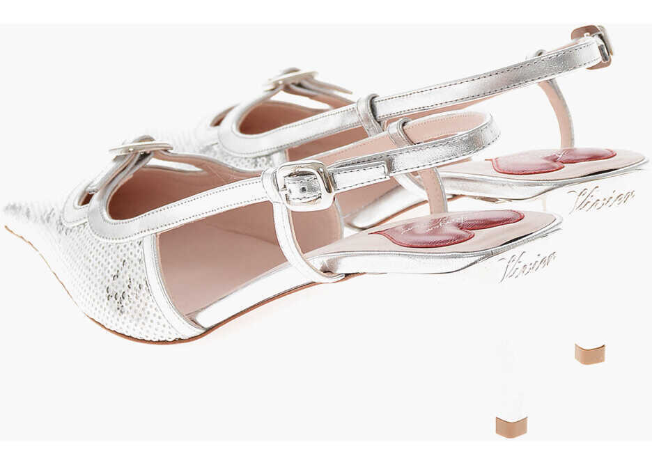 Pantofi stiletto Roger Vivier Sequinned Leather Slingback Pumps Mini Buckle 6Cm Silver Femei (BM 19769441) 2