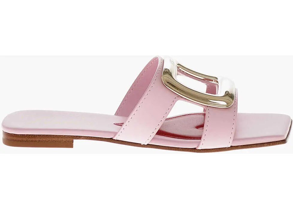 Sandale fara toc Roger Vivier Leather Slides New Metal With Leather Sole Pink Femei (BM 19769444) 3