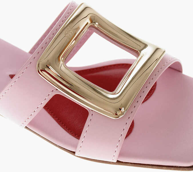 Sandale fara toc Roger Vivier Leather Slides New Metal With Leather Sole Pink Femei (BM 19769444) 4