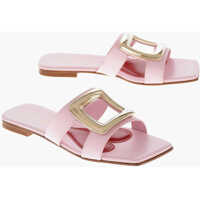 Sandale fara toc Leather Slides New Metal With Leather Sole Femei