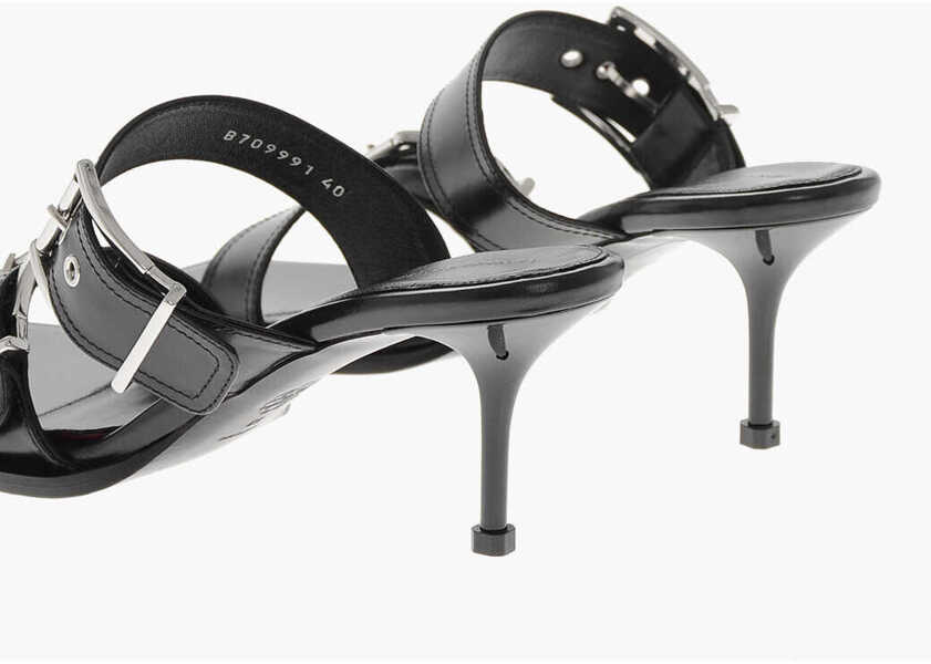 Sandale cu toc Alexander McQueen Leather Sandals With Double Buckle And 7Cm Stiletto Heel Black Femei (BM 19769513) 2
