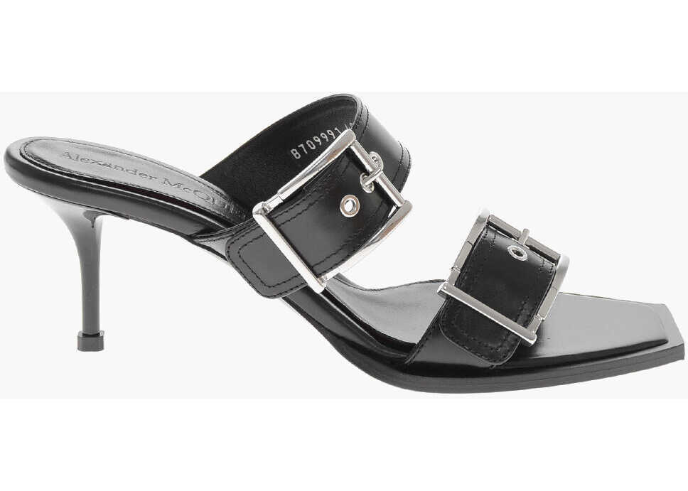 Sandale cu toc Alexander McQueen Leather Sandals With Double Buckle And 7Cm Stiletto Heel Black Femei (BM 19769513) 3