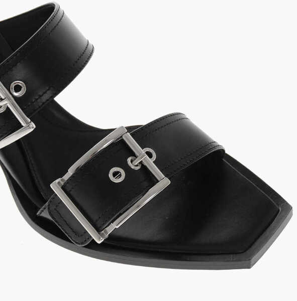Sandale cu toc Alexander McQueen Leather Sandals With Double Buckle And 7Cm Stiletto Heel Black Femei (BM 19769513) 4