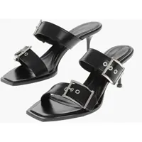 Sandale cu toc Leather Sandals With Double Buckle And 7Cm Stiletto Heel Femei