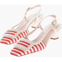 Pantofi stiletto Canvas Pumps Lacquered With Awning Motif 5Cm Femei