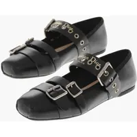 Balerini casual Leather Ballerinas Punk With Square Toe Femei