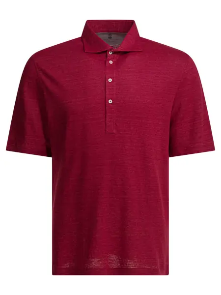 Tricouri Polo Brunello Cucinelli Linen and cotton mlange jersey polo shirt Red Barbati (BM 19770633) 1