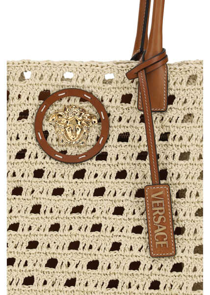 Genti de mana Versace TOTE FABRIC CALF LETAHER NATURAL AMBRER VERSACE GOLD Femei (BM 19770938) 4