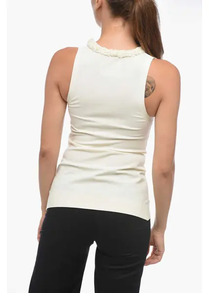 Bluze Jil Sander Viscose Blend Tank Top With Sequin Neckline White Femei (BM 19772750) 2