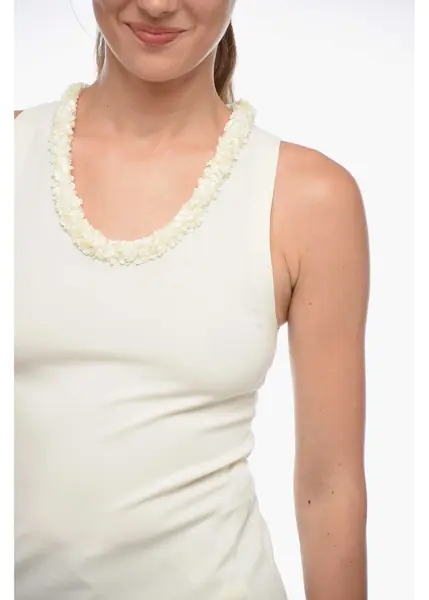Bluze Jil Sander Viscose Blend Tank Top With Sequin Neckline White Femei (BM 19772750) 3