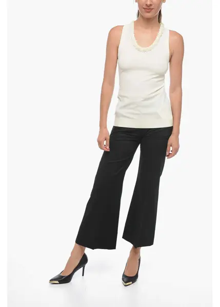 Bluze Jil Sander Viscose Blend Tank Top With Sequin Neckline White Femei (BM 19772750) 4