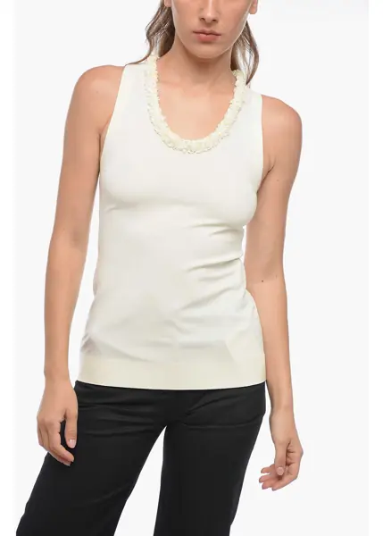 Bluze Jil Sander Viscose Blend Tank Top With Sequin Neckline White Femei (BM 19772750) 1