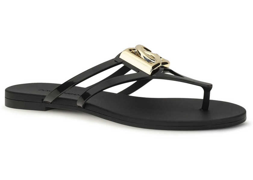 Sandale Dolce & Gabbana Logo rubber Sandals NERO/ORO Femei (BM 19773305) 2