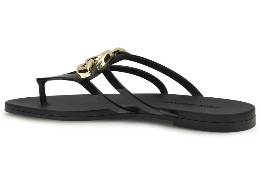 Sandale Dolce & Gabbana Logo rubber Sandals NERO/ORO Femei (BM 19773305) 3