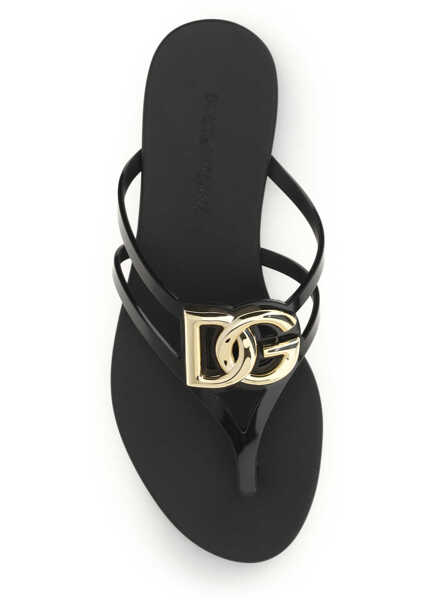 Sandale Dolce & Gabbana Logo rubber Sandals NERO/ORO Femei (BM 19773305) 4