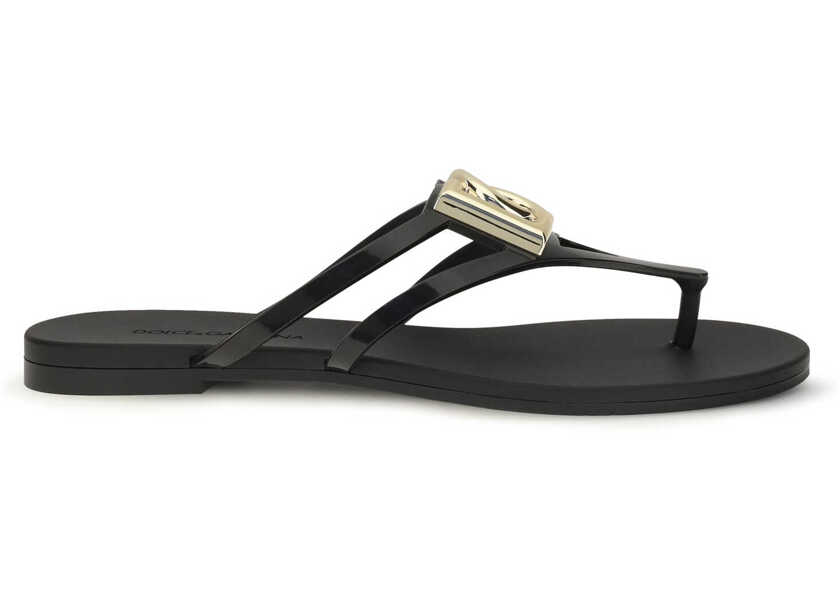 Sandale Dolce & Gabbana Logo rubber Sandals NERO/ORO Femei (BM 19773305) 1