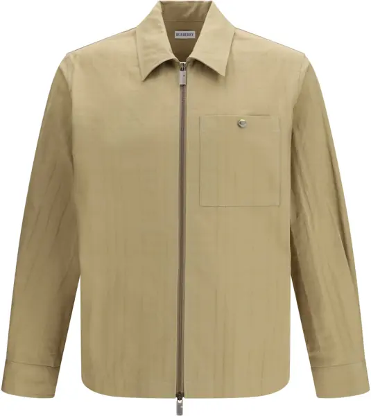 Camasi casual Burberry Check cotton zip Shirt Jacket SANDSTORM BEIGE CHK Barbati (BM 19773518) 1