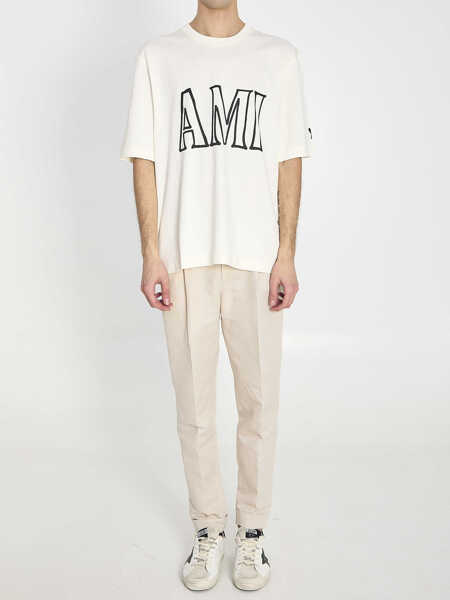 Tricouri AMI Paris T-Shirt In Cotton CREAM Barbati (BM 19773992) 5