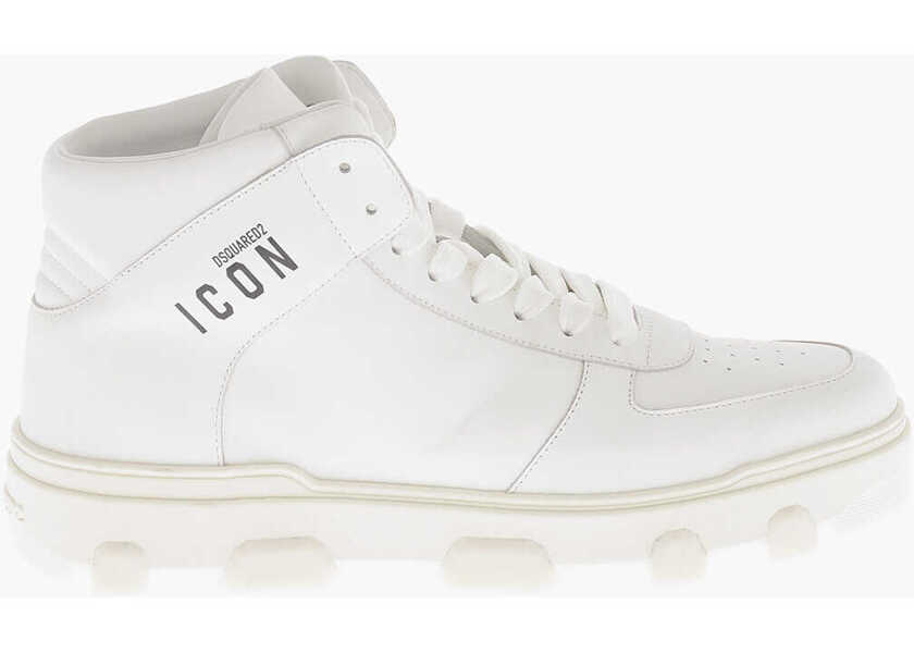 Sneakers DSQUARED2 Icon Leather High-Top Sneakers Basket Solid-Color White Barbati (BM 19774325) 3