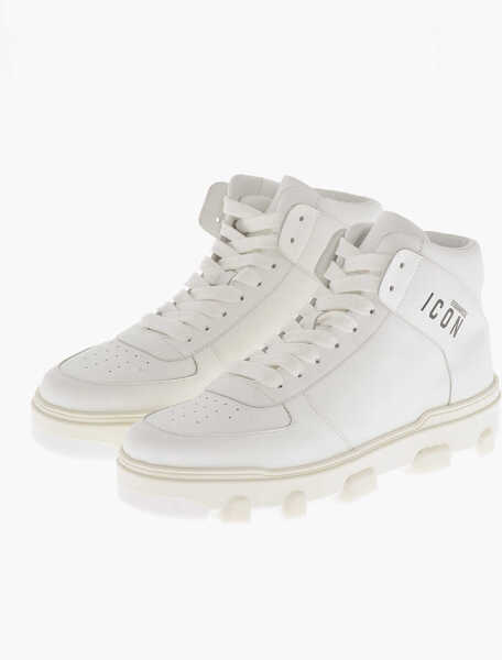 Sneakers DSQUARED2 Icon Leather High-Top Sneakers Basket Solid-Color White Barbati (BM 19774325) 1