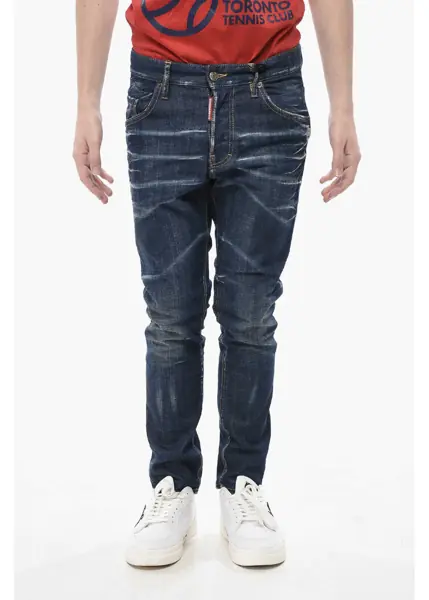 Blugi drepti DSQUARED2 Stretch Cotton Jeans Skater With Visible Seams Blue Barbati (BM 19774349) 1