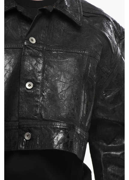 Geci de blugi Rick Owens Drkshdw Cropped-Fit Jacket Jumbo Worker In Coated Denim Black Barbati (BM 19774367) 3
