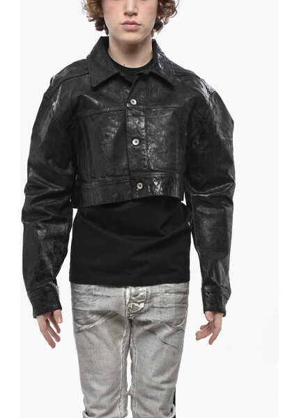 Geci de blugi Rick Owens Drkshdw Cropped-Fit Jacket Jumbo Worker In Coated Denim Black Barbati (BM 19774367) 1