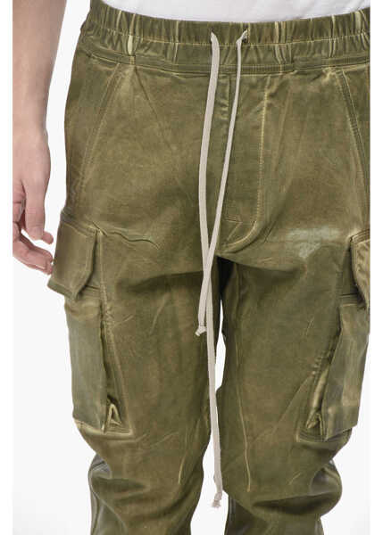 Pantaloni casual Rick Owens Drkshdw Coated Cotton Cargo Pants Mastodon Cut With Elastic Green Barbati (BM 19774394) 3