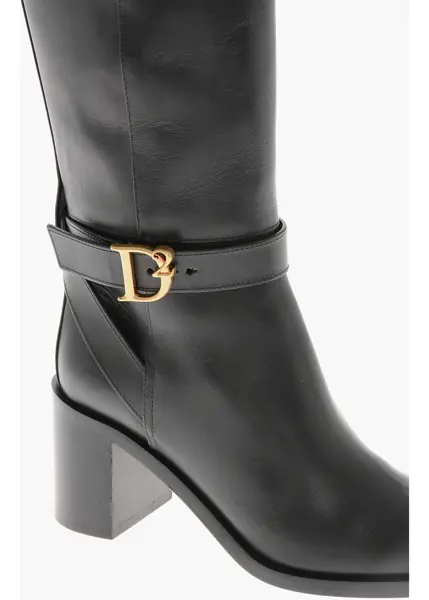 Botine DSQUARED2 Leather Boots With Gold-Effect Monogram And 7Cm Heel Black Femei (BM 19774403) 4