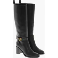 Botine Leather Boots With Gold-Effect Monogram And 7Cm Heel Femei