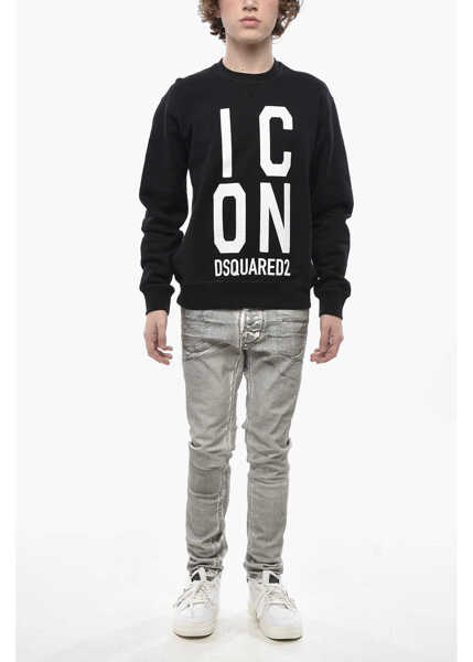 Bluze de trening DSQUARED2 Icon Cotton Fleece Crewneck Sweatshirt Cool Fit With Contras Black Barbati (BM 19774409) 4