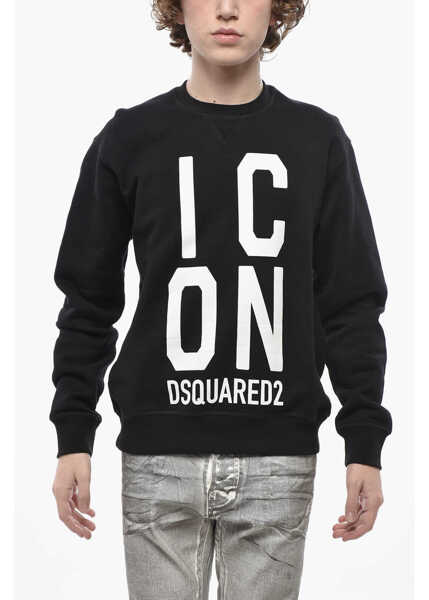 Bluze de trening DSQUARED2 Icon Cotton Fleece Crewneck Sweatshirt Cool Fit With Contras Black Barbati (BM 19774409) 1