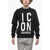 DSQUARED2 Icon Cotton Fleece Crewneck Sweatshirt Cool Fit With Contras Black