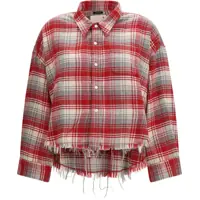 Camasi casual Plaid Shirt with frayed hem Femei
