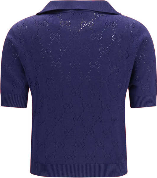 Tricouri Polo Gucci GG pointelle cotton silk Polo Shirt CLASSIC BLUE Femei (BM 19774523) 2