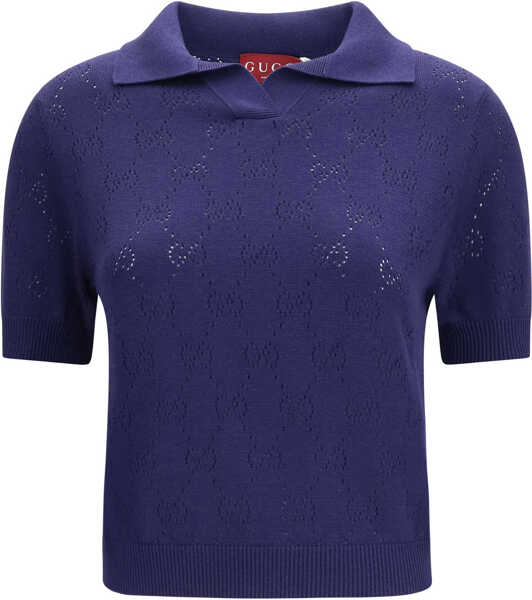Tricouri Polo Gucci GG pointelle cotton silk Polo Shirt CLASSIC BLUE Femei (BM 19774523) 1