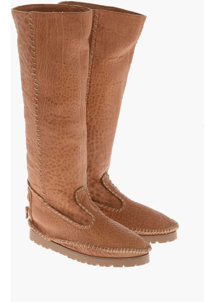 Cizme lungi DSQUARED2 Vintage-Effect Leather Boots Camping Brown Femei (BM 19774613) 1