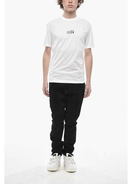 Tricouri DSQUARED2 Crew-Neck Cotton T-Shirt Icon With Contrast Logo White Barbati (BM 19774619) 4