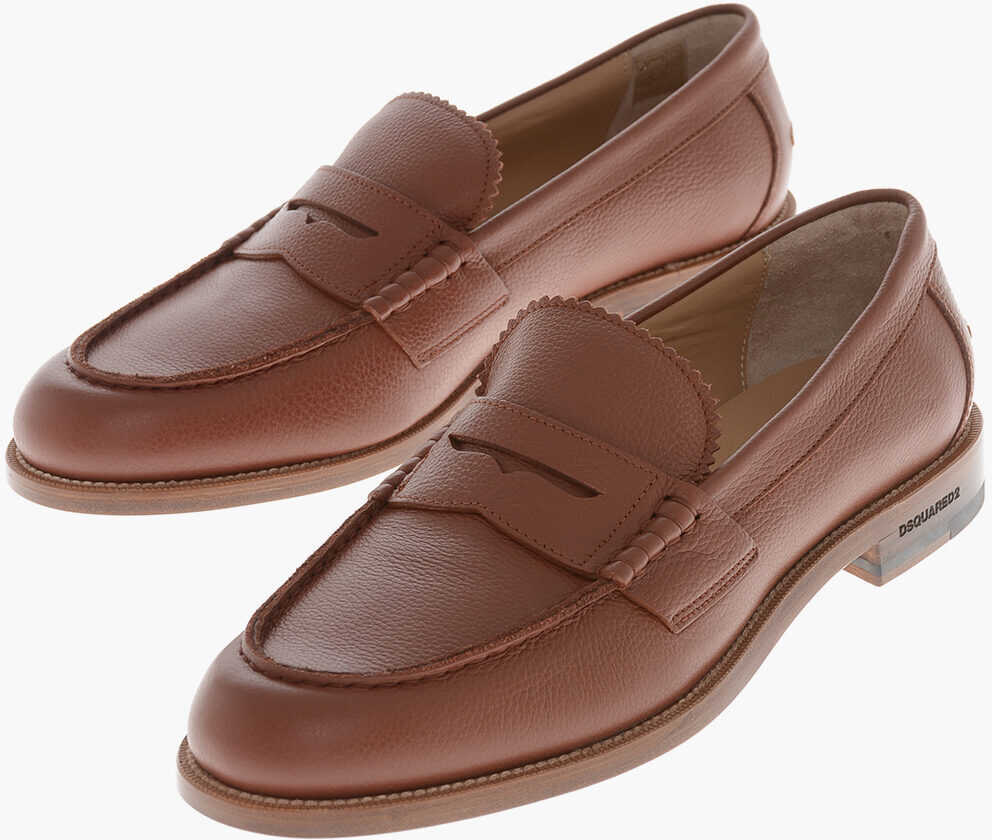 Mocasini DSQUARED2 Hammered Leather Penny Loafers Brown Barbati (BM 19774622) 1