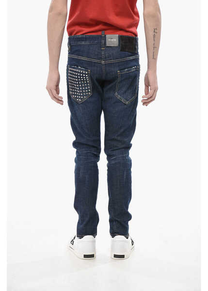 Blugi slim fit DSQUARED2 Stretch Denim Jeans Sexy Twist With Studs 15Cm Blue Barbati (BM 19774625) 2