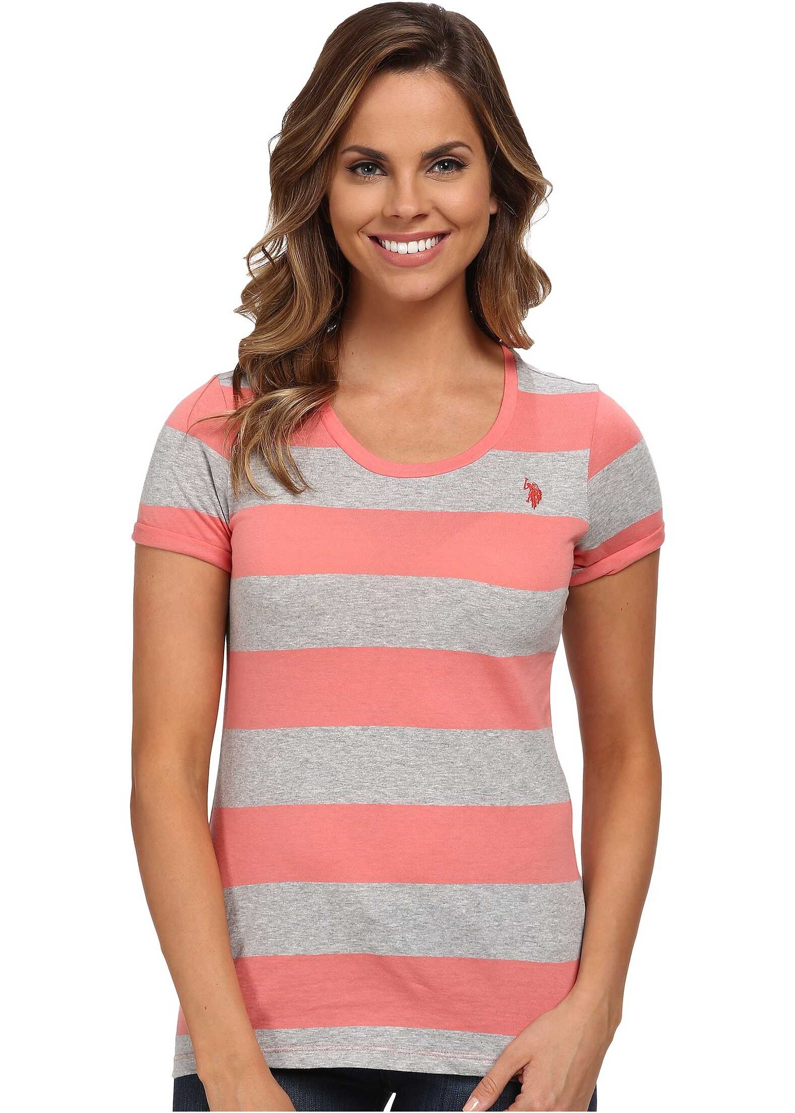 Tricou U.S. POLO ASSN. Wide Stripes T-shirt Shell Pink