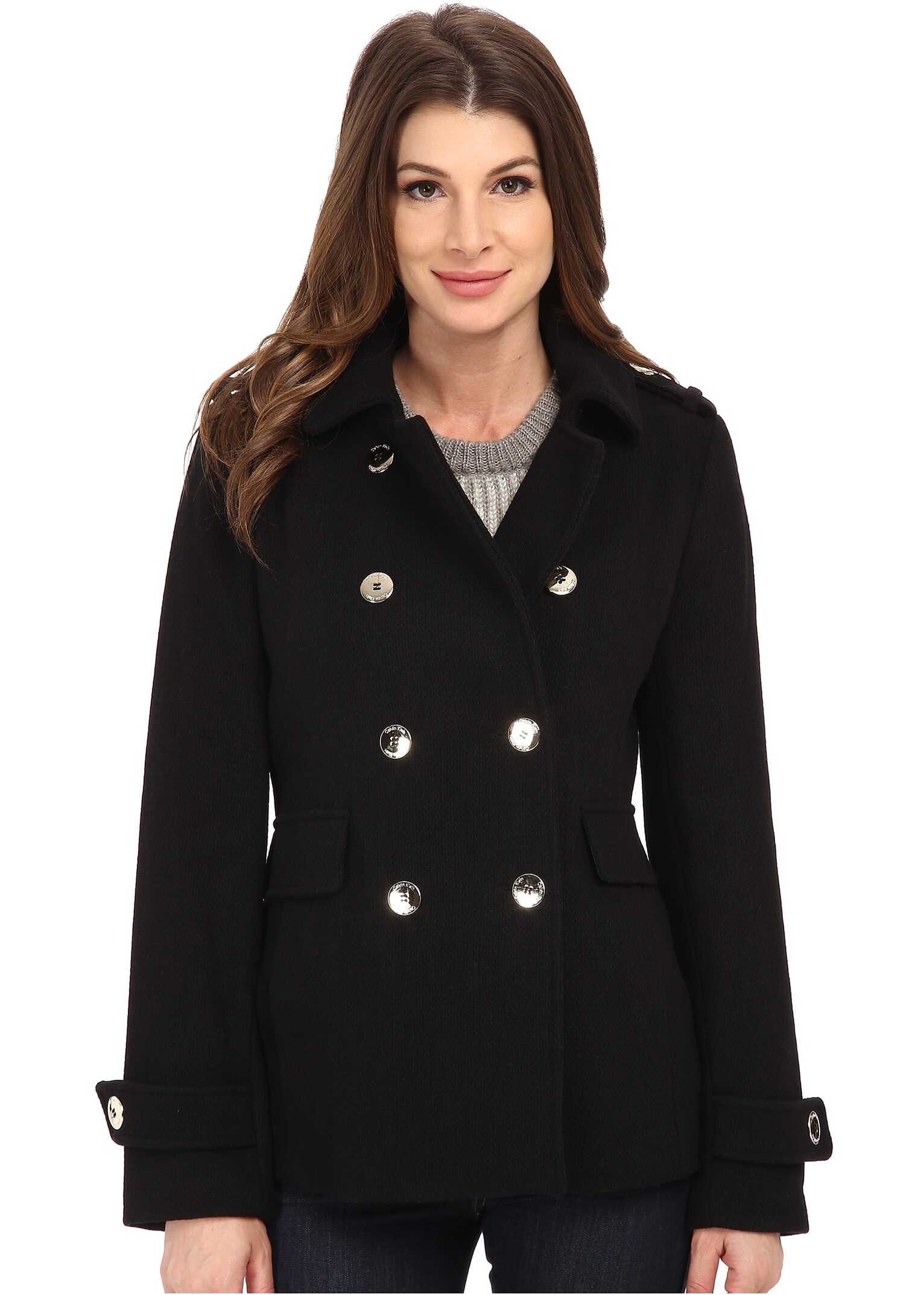 Pardesiu Calvin Klein Double Breasted Wool Coat Black