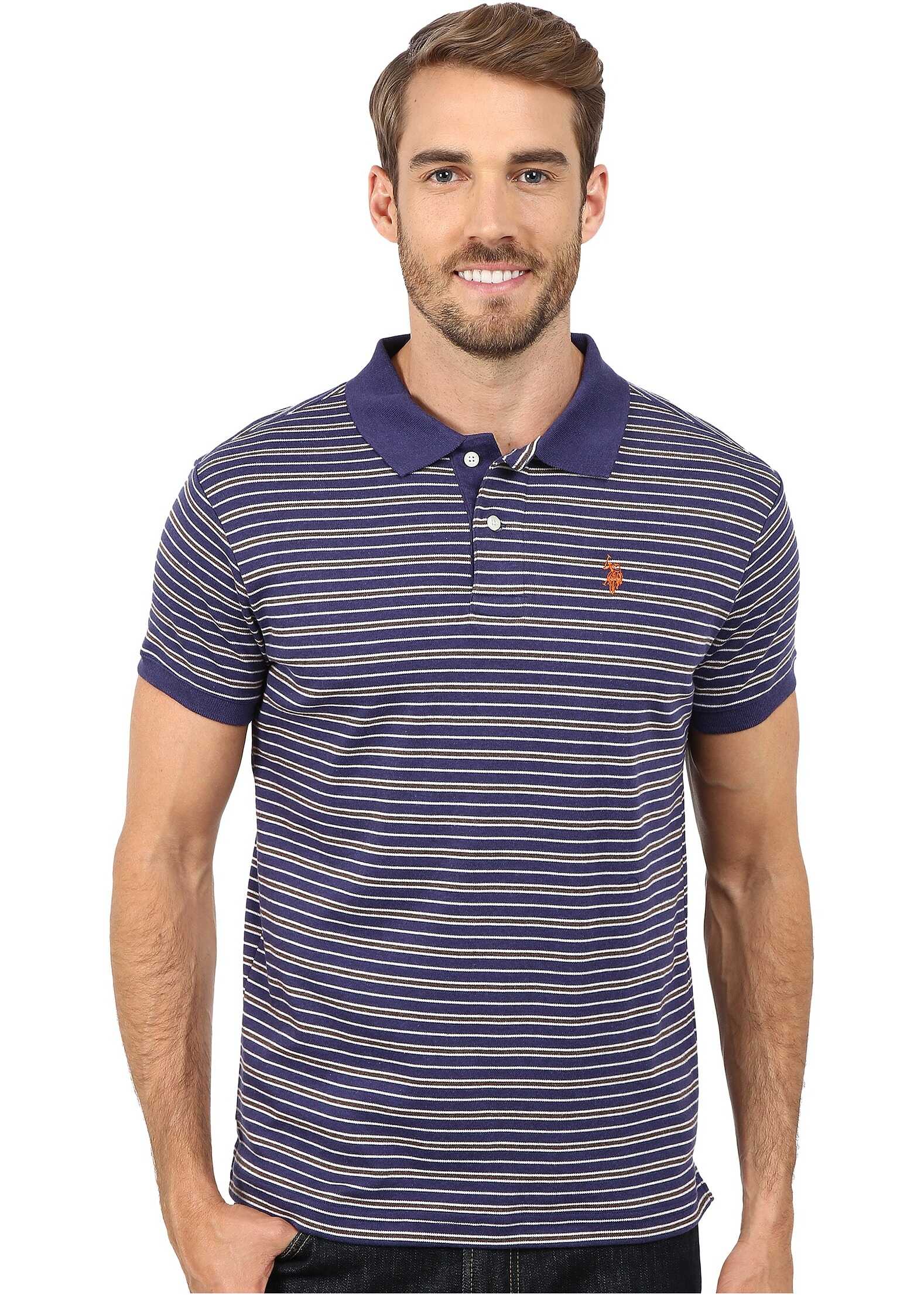Tricou U.S. POLO ASSN. Feeder Striped Interlock Polo Dodger Blue