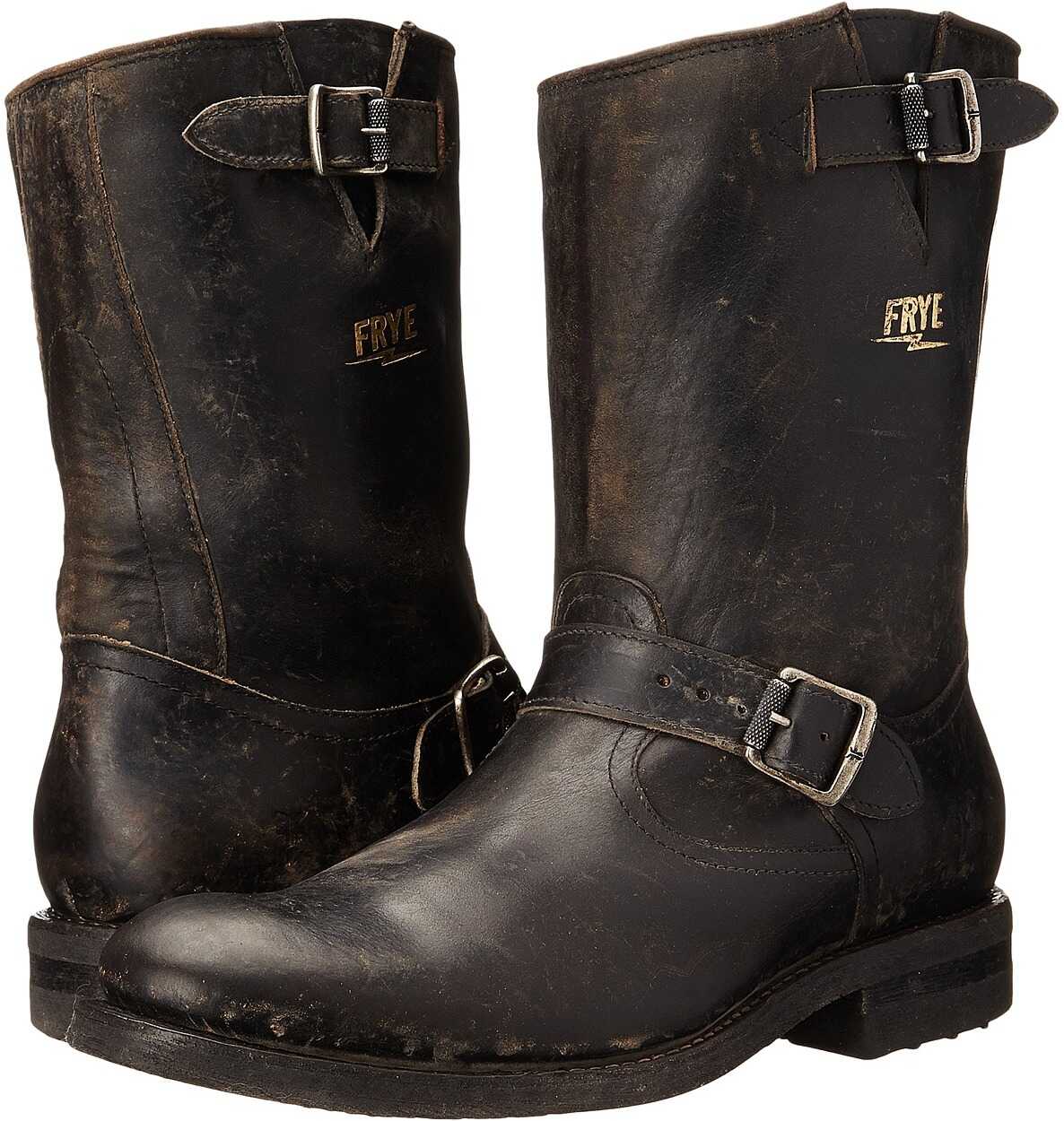 Frye Stone Engineer Black Polished Stonewash