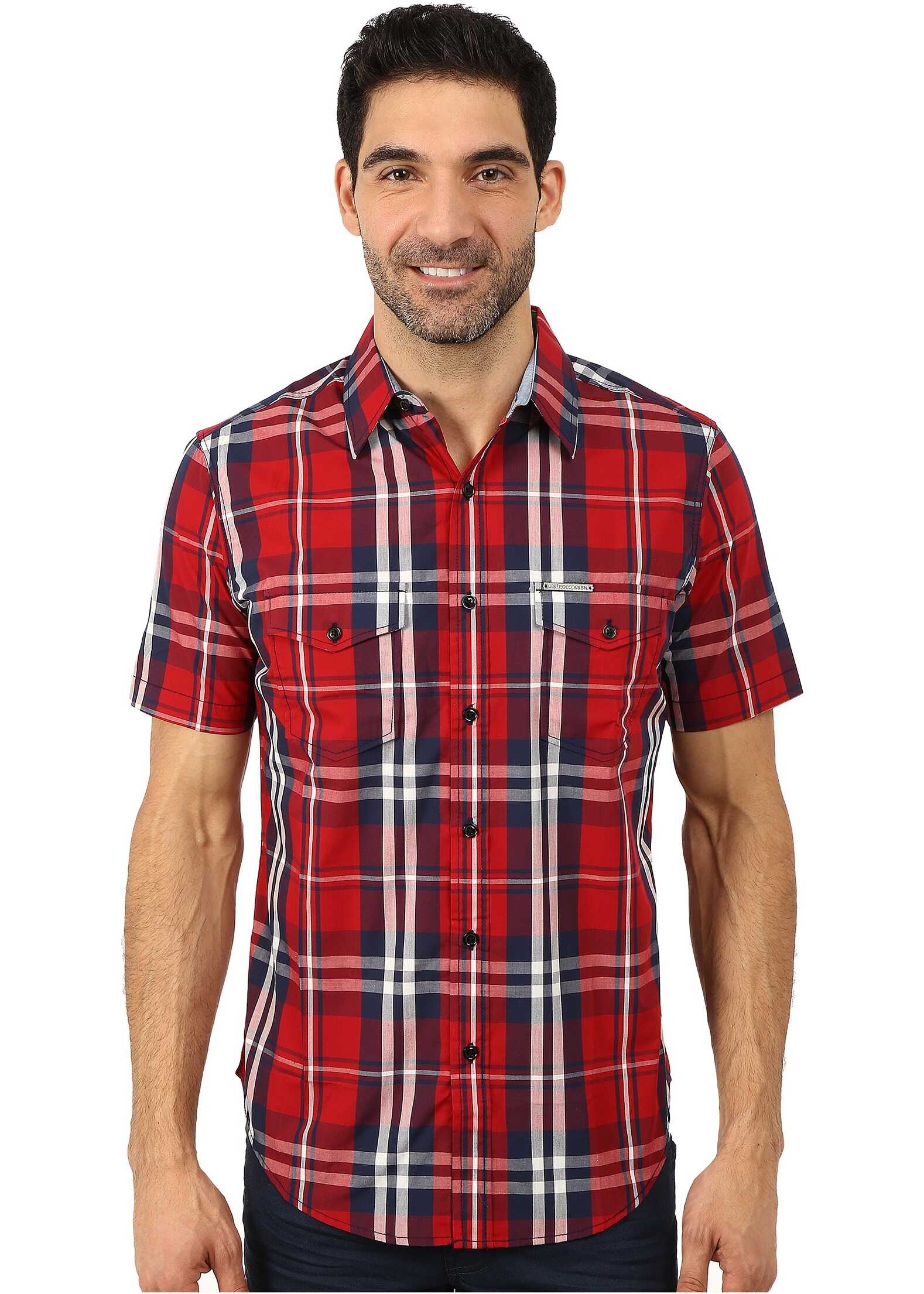 Camasa U.S. POLO ASSN. Slim Fit Short Sleeve Plaid Sport Shirt Apple Cinnamon