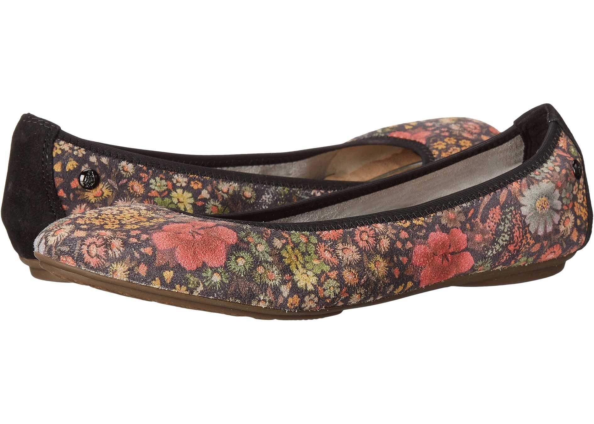 Balerin Hush Puppies Chaste Ballet Black Floral Suede